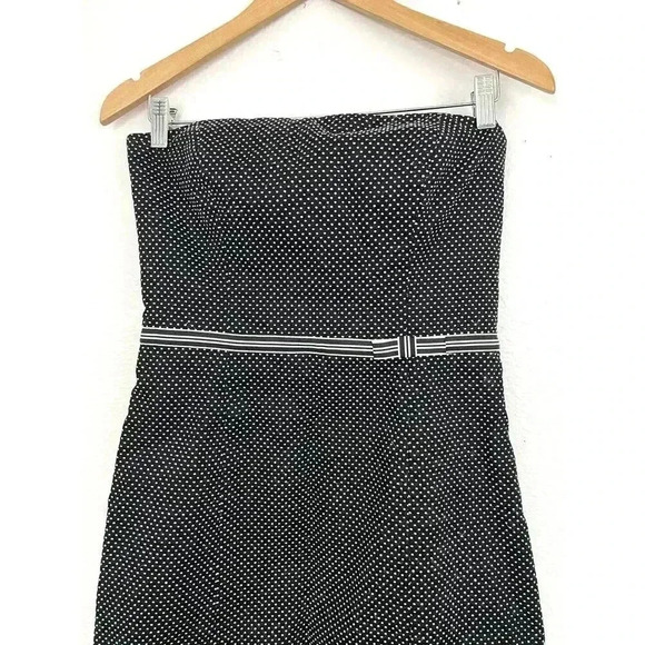 Ann Taylor Dress Black Strapless White Polka Dot Sheath Built-in Bra Size 6 - Picture 4 of 16